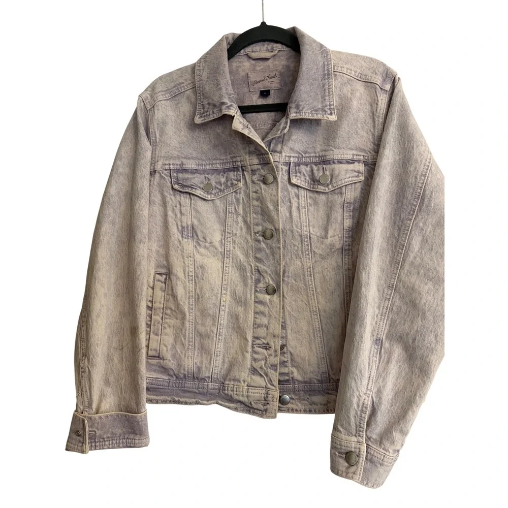 Universal Thread Purple Acid Wash Denim Trucker Jacket Soft Medium Button‎ Front